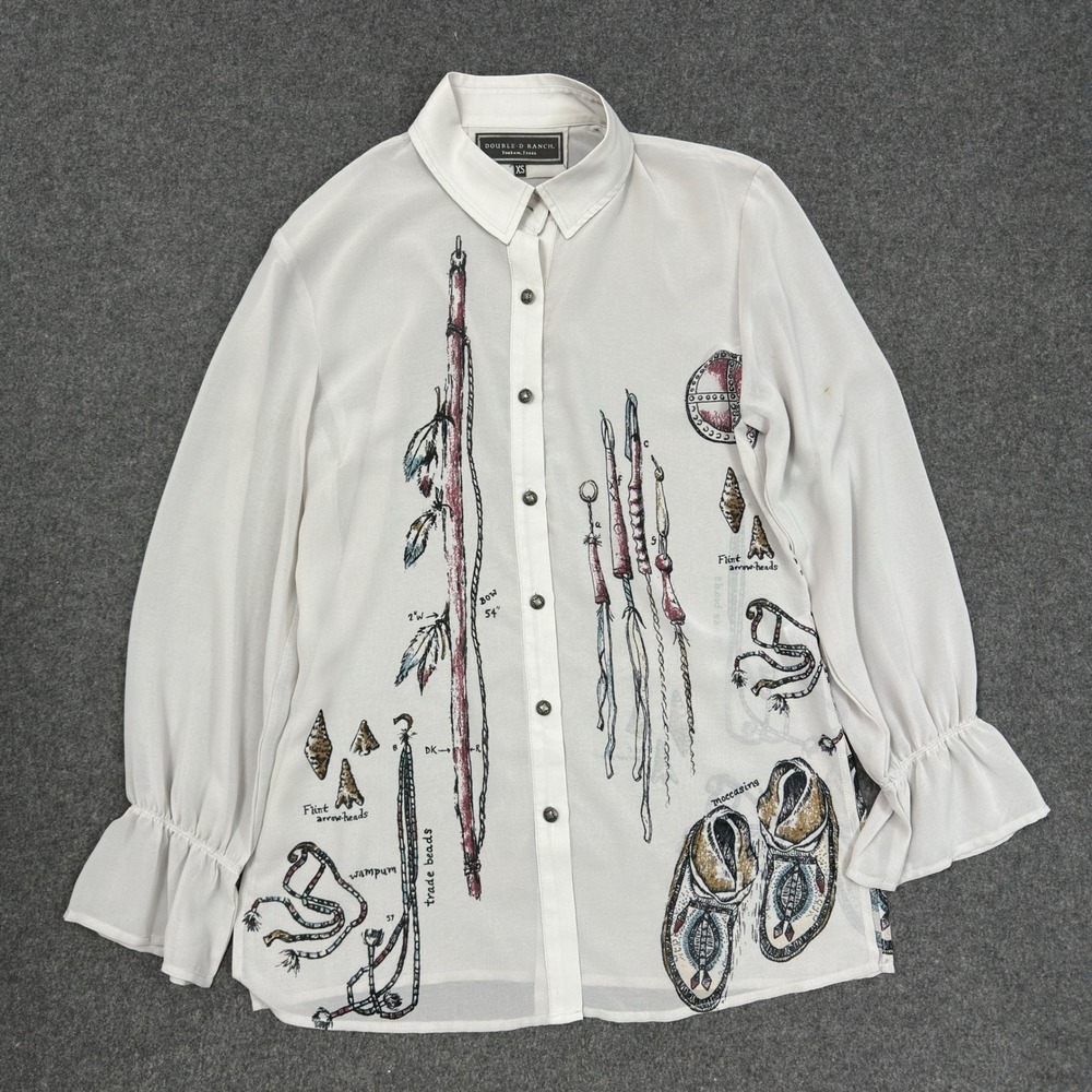 Double D Ranch Artifacts Western Sheer Blouse Grey Ruffle Cuff XS